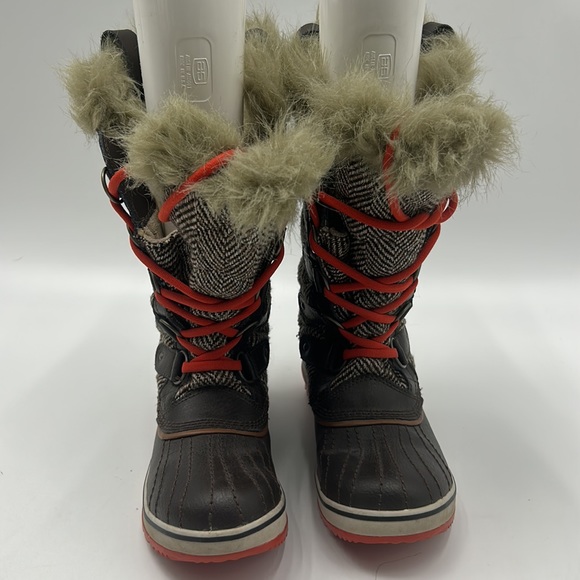 SOREL TOFINO BOOT WOMEN SIZE 7 BROWN HERRINGBONE CORDOVAN FUR WATERPROOF BOOT - Picture 2 of 10